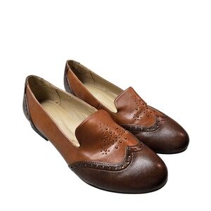 Naturalizer Tan And Brown Leather Wing Tip Retro Embellished Flats Size 7